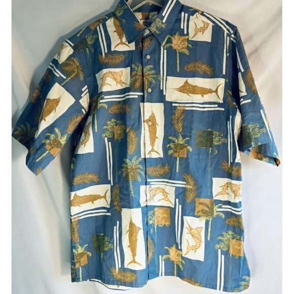 reyn spooner Other - VTG Reyn Spooner Shirt‎ Mens M Blue Fish Print Hawaiian Rare 90s